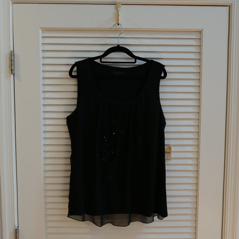 Coldwater Creek sleeveless tank with cascade and sequins - black XL